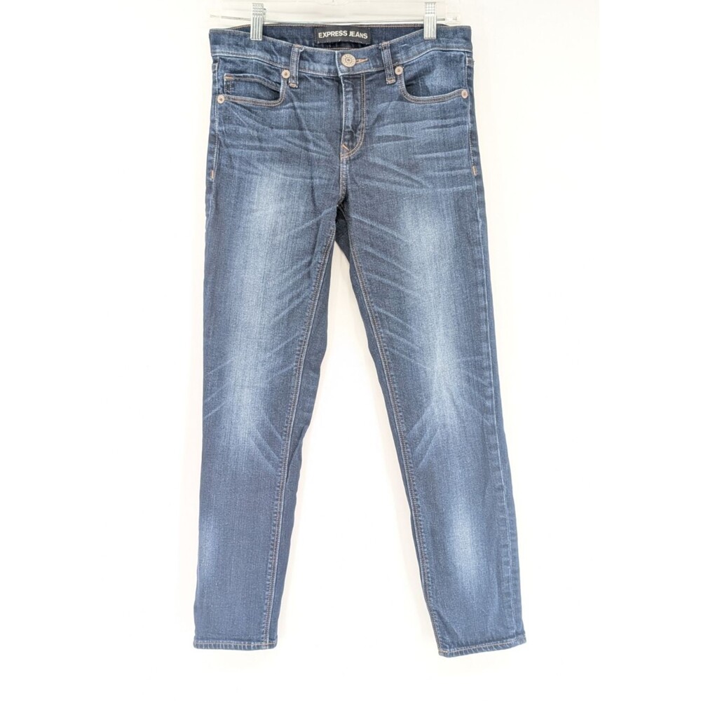 Express Girlfriend Low Rise Dark Wash Faded Skinny Jeans 28/27.5 Size 0